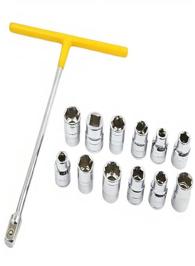 ZIODIC T Spanner Socket Type T Shaped Handle Wrench Spanner 13 Pcs, socket Multipurpose 8mm - 19mm 1/2" Socket Tool Set, - Image 5